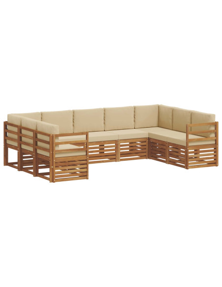 Set divani 9 pcs Naturale e Beige Legno di Acacia Massello