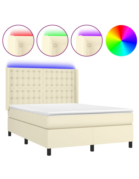 Giroletto a Molle con Materasso e LED Crema 140x200 cm