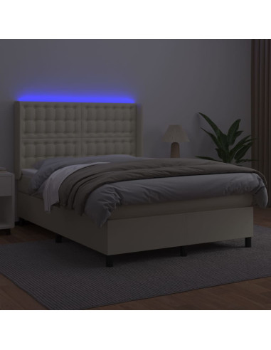 Giroletto a Molle con Materasso e LED Crema 140x200 cm