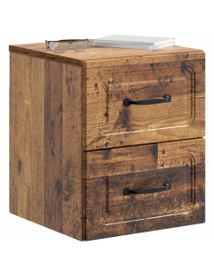 Mobiletto da notte a muro Legno antico 34,5 x 33 x 40 cm 2