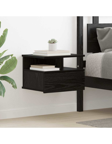 Comodino flottante con cassetto Rovere Nero 40 x 31 x 28 cm