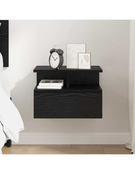 Comodino flottante con cassetto Rovere Nero 40 x 31 x 28 cm