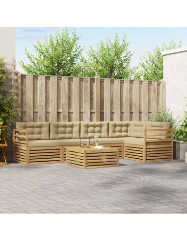 Set di divani da esterno 6 pcs Bianco e Beige Poliestere