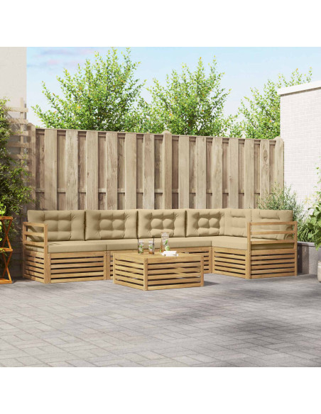 Set di divani da esterno 6 pcs Bianco e Beige Poliestere