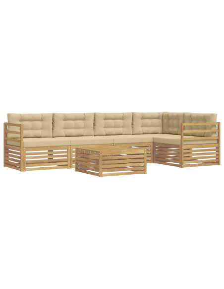 Set di divani da esterno 6 pcs Bianco e Beige Poliestere