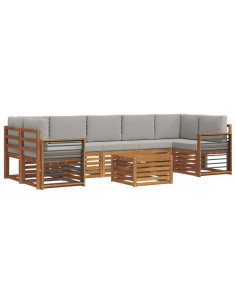 Set di divani da esterno 8 pcs Grigio Naturale e Chiaro 2