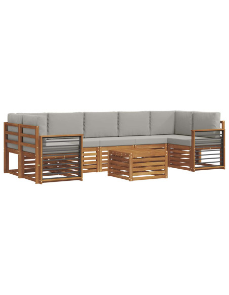 Set di divani da esterno 8 pcs Grigio Naturale e Chiaro