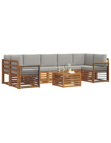 Set di divani da esterno 8 pcs Grigio Naturale e Chiaro