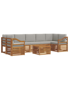 Set di divani da esterno 8 pcs Grigio Naturale e Chiaro 2