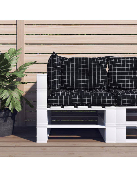 Cuscini per Pallet 3 pz Motivo a Quadri Nero in Tessuto Oxford