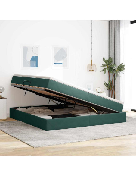 Letto con contenitore e materasso Verde Scuro 200 x 200 cm