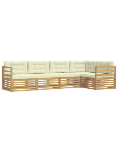 Set di divani da esterno 5 pcs Bianco e Crema Poliestere 2