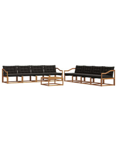 Set di divani da esterno con cuscino 9 pcs Naturale e Nero 2