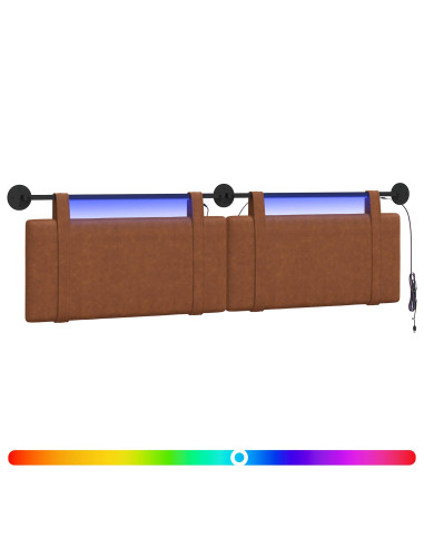 Testiera sospesa Con luce LED Marrone PU Antico