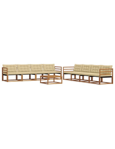 Set di divani da esterno con cuscino 9 pcs Naturale e Beige 2