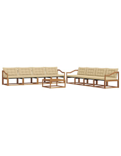 Set di divani da esterno con cuscino 9 pcs Naturale e Beige 2