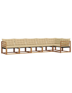 Set di divani da esterno con cuscino 6 pcs Naturale e Beige 2