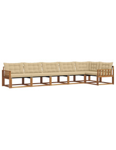 Set di divani da esterno con cuscino 6 pcs Naturale e Beige 2