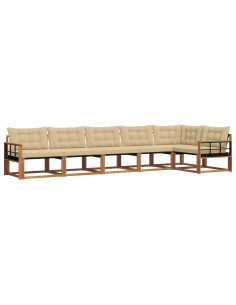 Set di divani da esterno con cuscino 6 pcs Naturale e Beige 2