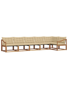 Set di divani da esterno con cuscino 6 pcs Naturale e Beige 2