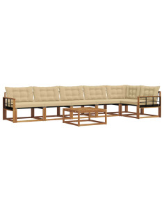 Set di divani da esterno con cuscino 7 pcs Naturale e Beige 2