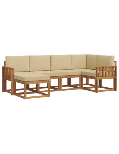 Set di divani da esterno con cuscino 6 pcs Naturale e Beige 2