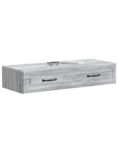 Tavolino da Parete Laterale Grigio Sonoma 87,5 x 34,5 x 17 cm