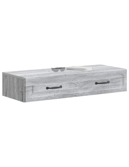 Tavolino da Parete Laterale Grigio Sonoma 87,5 x 34,5 x 17 cm