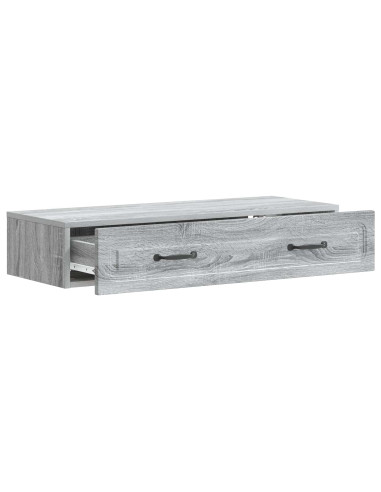 Tavolino da Parete Laterale Grigio Sonoma 87,5 x 34,5 x 17 cm