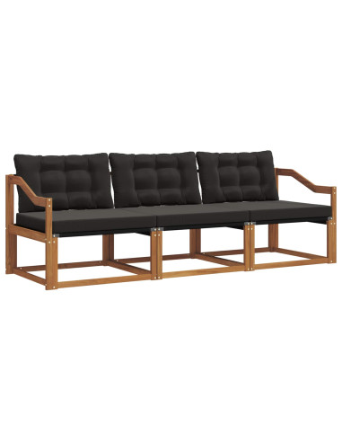 Set di divani da esterno con cuscino 3 pcs Naturale e Nero