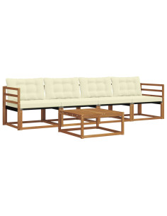 Set di divani da esterno con cuscino 5 pcs Naturale e Crema 2