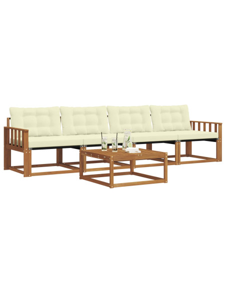 Set di divani da esterno con cuscino 5 pcs Naturale e Crema