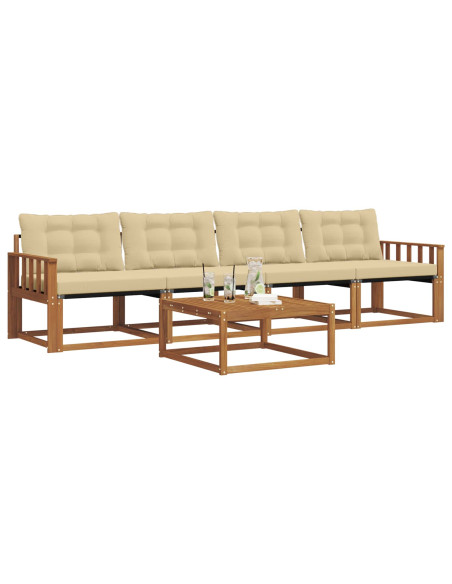 Set di divani da esterno con cuscino 5 pcs Naturale e Beige