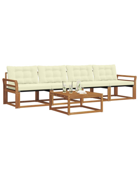 Set di divani da esterno con cuscino 5 pcs Naturale e Crema