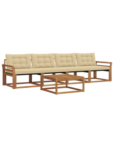 Set di divani da esterno con cuscino 5 pcs Naturale e Beige 2