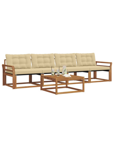 Set di divani da esterno con cuscino 5 pcs Naturale e Beige