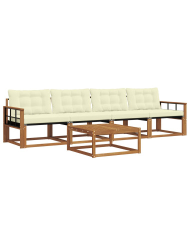 Set di divani da esterno con cuscino 5 pcs Naturale e Crema