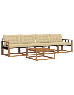 Set di divani da esterno con cuscino 5 pcs Naturale e Beige 2