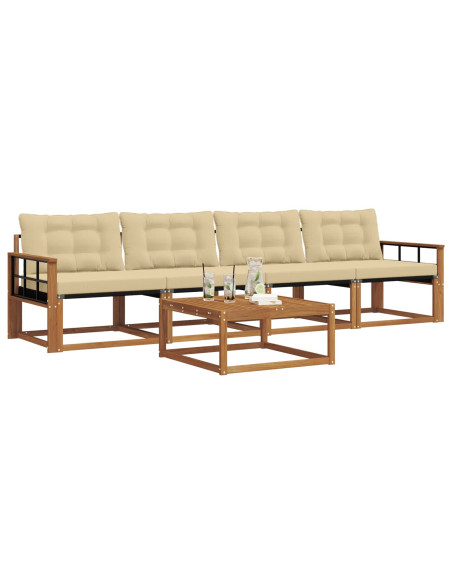 Set di divani da esterno con cuscino 5 pcs Naturale e Beige