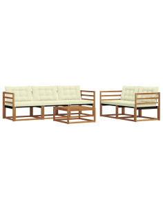 Set di divani da esterno con cuscino 6 pcs Naturale e Crema 2