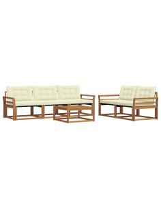 Set di divani da esterno con cuscino 6 pcs Naturale e Crema 2