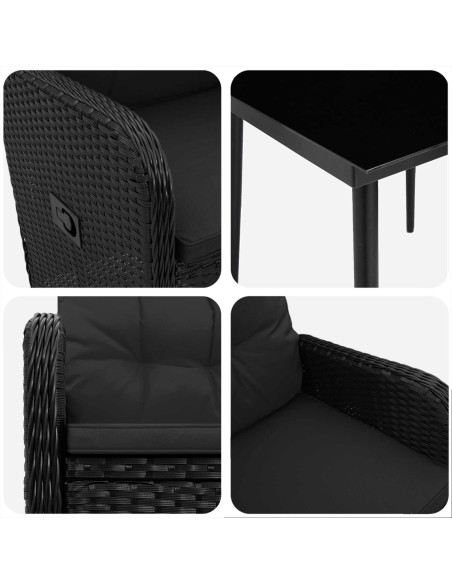 Set Tavolo da Salotto con cuscino con cuscino 5 pcs Nero