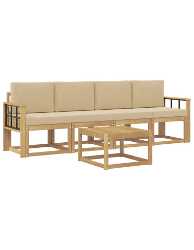 Set di divani da esterno con cuscino 5 pcs Bianco e Beige