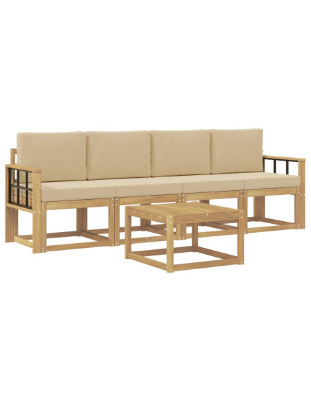 Set di divani da esterno con cuscino 5 pcs Bianco e Beige