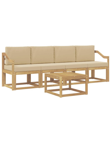 Set di divani da esterno con cuscino 5 pcs Bianco e Beige
