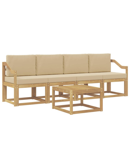 Set di divani da esterno con cuscino 5 pcs Bianco e Beige