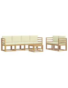Set di divani da esterno con cuscino 7 pcs Bianco e Crema 2