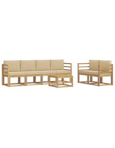 Set di divani da esterno con cuscino 7 pcs Bianco e Beige 2
