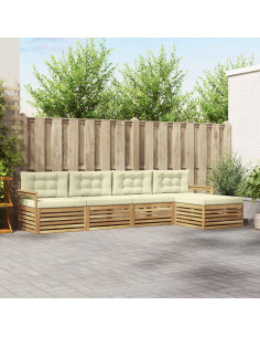 Set di divani da esterno 5 pcs Bianco e Crema Poliestere