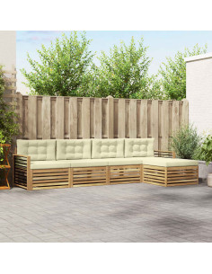 Set di divani da esterno 5 pcs Bianco e Crema Poliestere